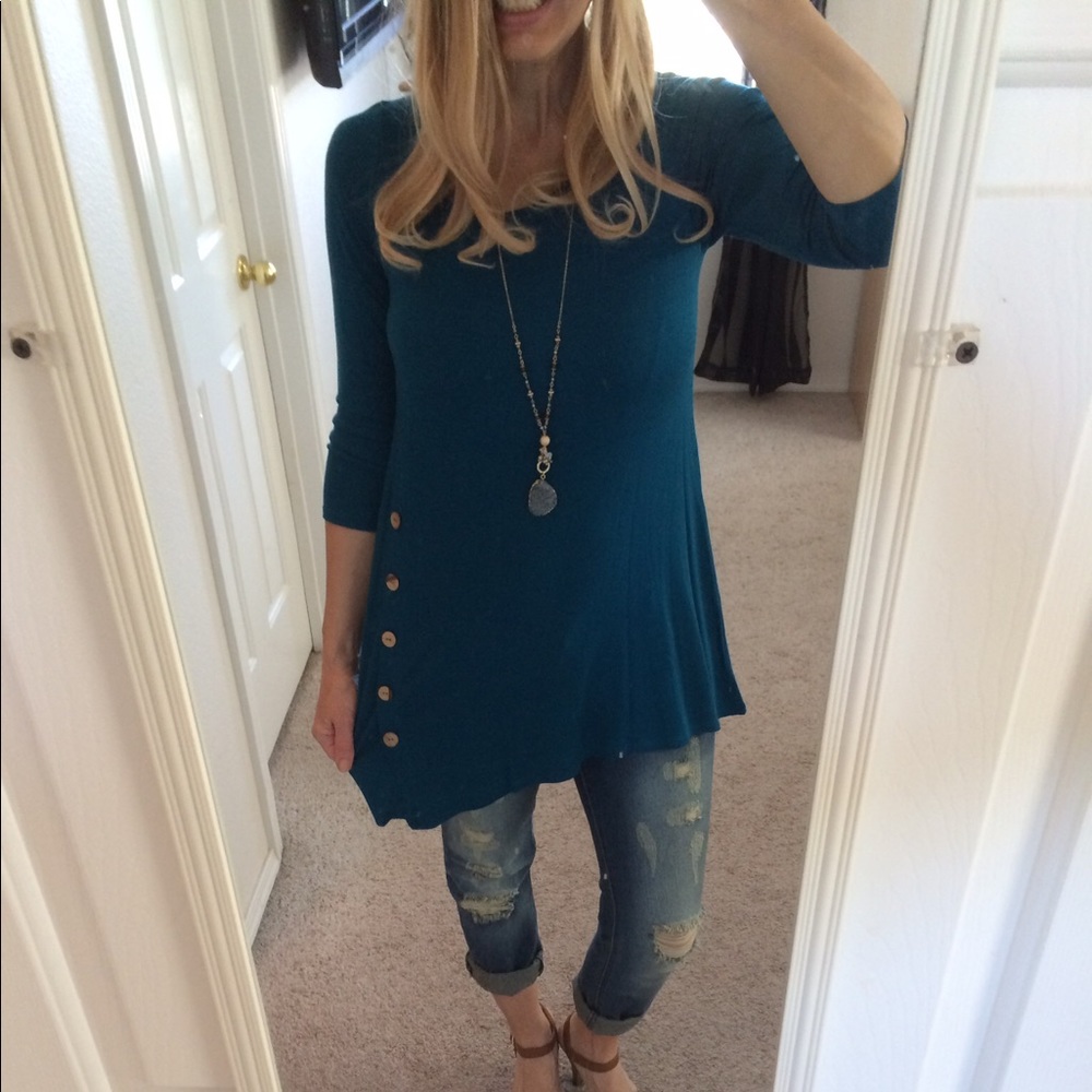 Asymmetric Side Button Tunic TEAL